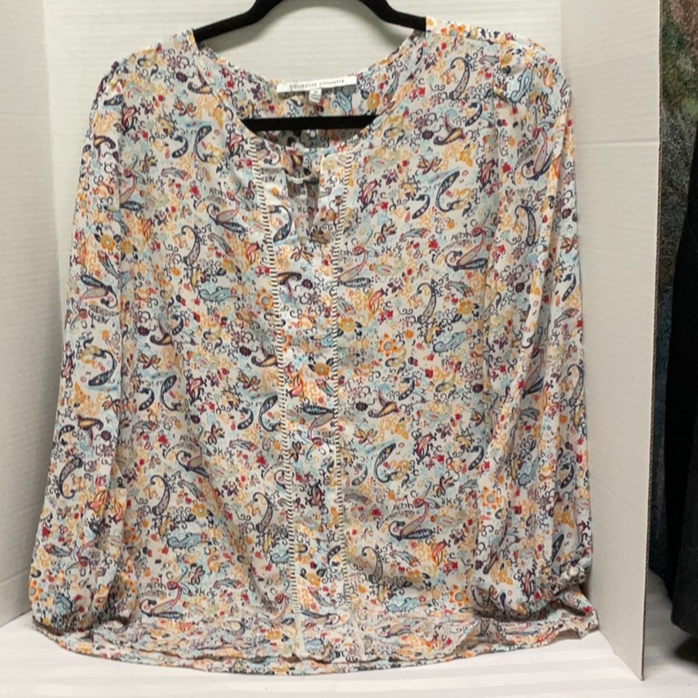 Collective Concepts Blue and Red Blouse with Vibrant Style